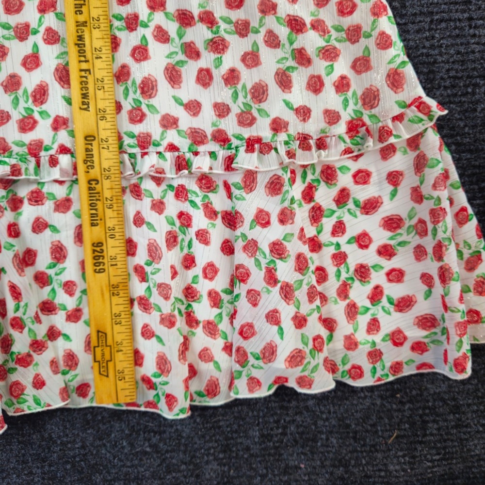 DONNA MORGAN Sleeveless Fit Flare Dress Size 8 Rose Print Ruffled Lace White Red - Picture 10 of 10